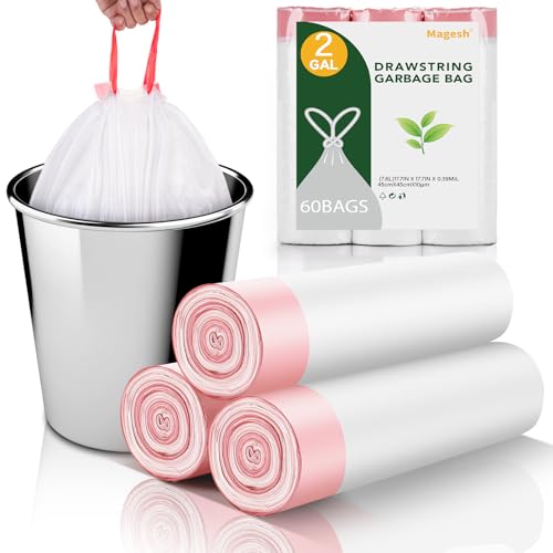 2 Gallon Small Drawstring Trash Bags - 60 Count Unscented Garbage Bags