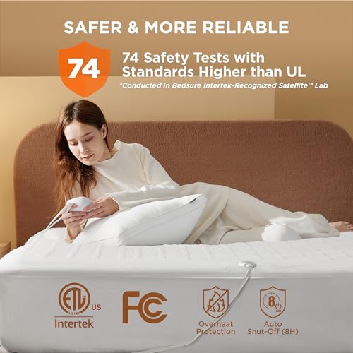 Heated Mattress Pad Queen - Fast Heating Electric Bed Warmer, 10 Heat Settings, Dual Control