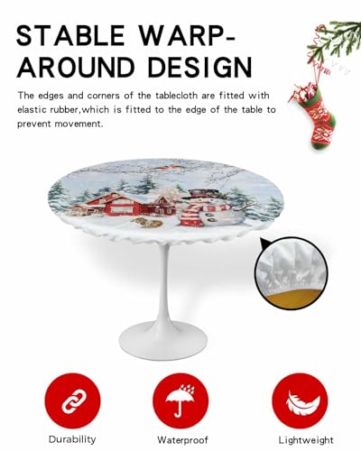 54 Inch Christmas Round Table Cover Elastic Waterproof Fitted Tablecloth – SEVENBABU