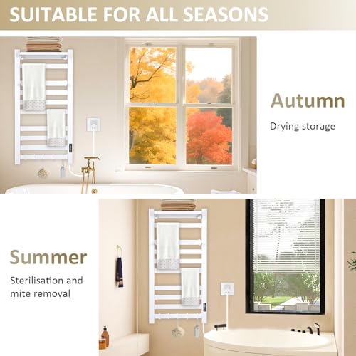 10-Bar Electric Heated Towel Rack with Shelf and LED Timer - Wall Mounted