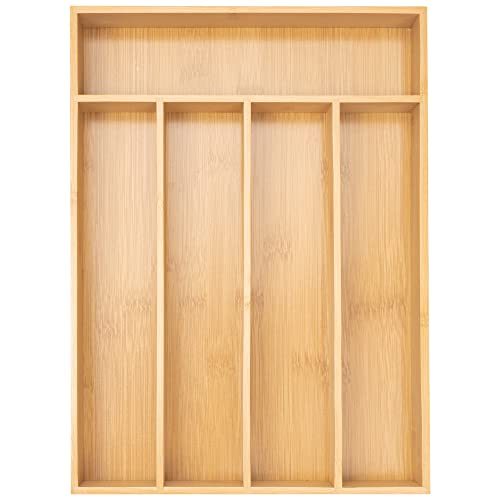 Bamboo Silverware Organizer for Kitchen Drawer - 5 Slot Cutlery Tray