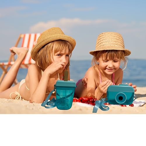 Camera and Popsicle Shaped Water Bottle Set with Strap and Straw, 13.5 oz