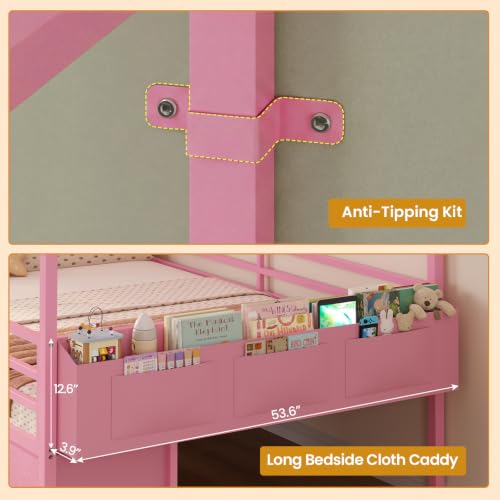 Full Size House Bed Frame with 6 Storage Drawers and Safety Guardrail