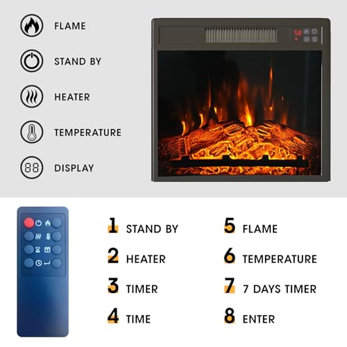 23-Inch Electric Fireplace Insert Recessed Heater with Remote Control