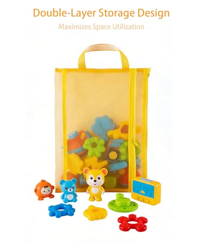 10-Pack Portable Mesh Zipper Pouches, Double-Layer A4 Toy Storage Bags