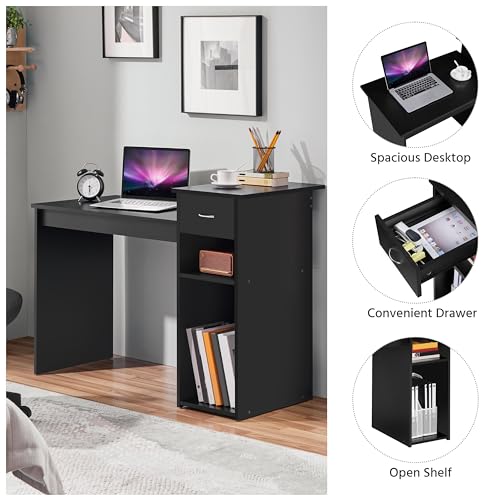 Computer Desk and Ergonomic Mesh Office Chair Set with Drawer and Storage
