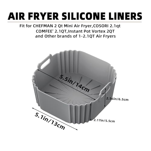 2-Pack Square Silicone Air Fryer Liners for 1-2.1QT Mini Air Fryers