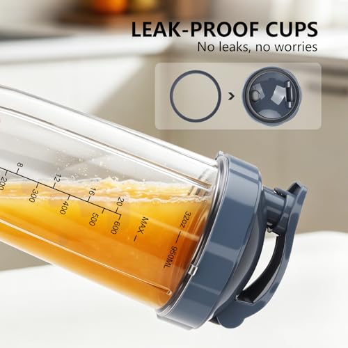 6-Piece Blender Accessory Set: 32oz & 24oz Cups with Extraction Blade & Lids