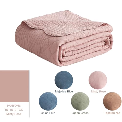Oversized King Bedspread Set - Washed Cotton, Misty Rose, 5-Piece
