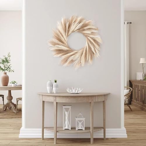 26-Inch Artificial Pampas Grass Wreath for Front Door Boho Wall Decor