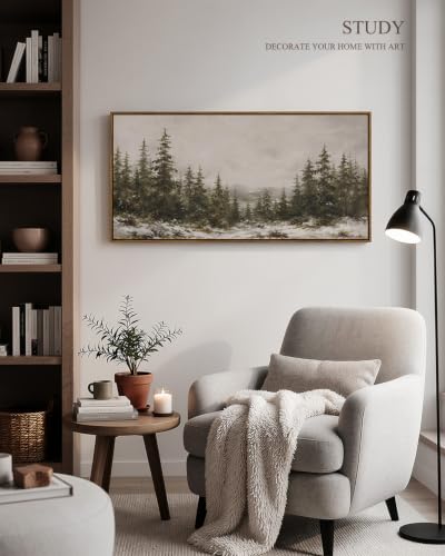 ARPEOTCY Snowy Landscape Wall Art - Rustic Winter Scene, 40x20in Framed Canvas