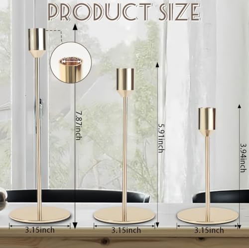 54 Pcs Gold Taper Candle Holders Set - 3 Heights Brass Candlestick Holders for Table Centerpiece, 18 each size, Zrlljp