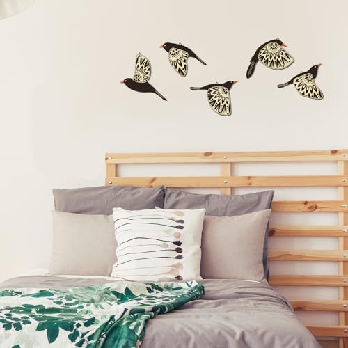 5-Piece Wooden Bird Wall Art Set, Rustic Farmhouse Home Decor Wall Hanging
