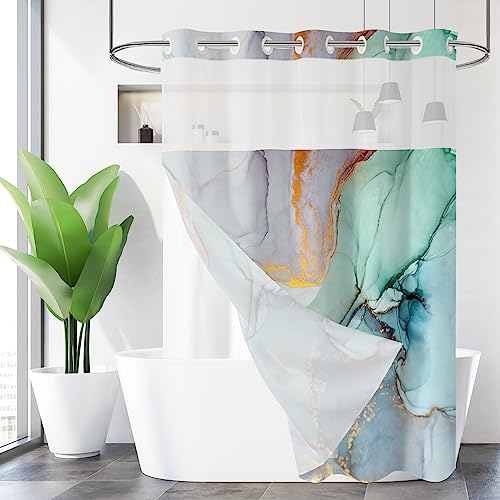 Gibelle Non-Slip Bathroom Set with Shower Curtain (72x74") & Bath Rug