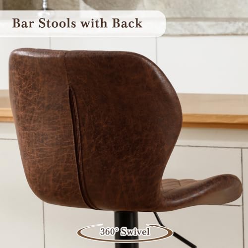 Set of 4 Swivel Bar Stools, Adjustable Counter Height Kitchen Chairs, Brown