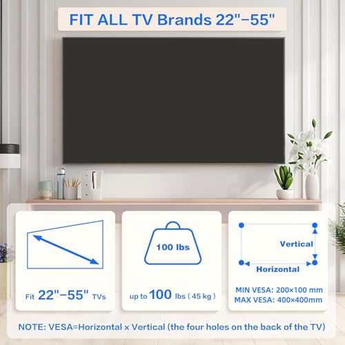 No-Drill Drywall TV Wall Mount for 22-55 Inch TVs - Holds 100 lbs
