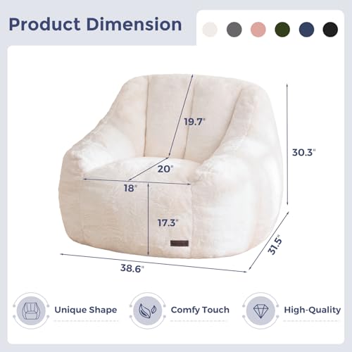Faux Fur Bean Bag Chair with Back Support - Soft Stuffed Floor Sofa