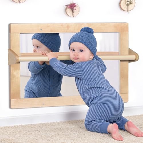 Montessori Sensory Mirror for Babies with 2 Adjustable Pull-Up Bars