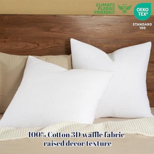 Set of 2 PHF 26x26 White Cotton Waffle Euro Shams No Insert - Classic Bedding