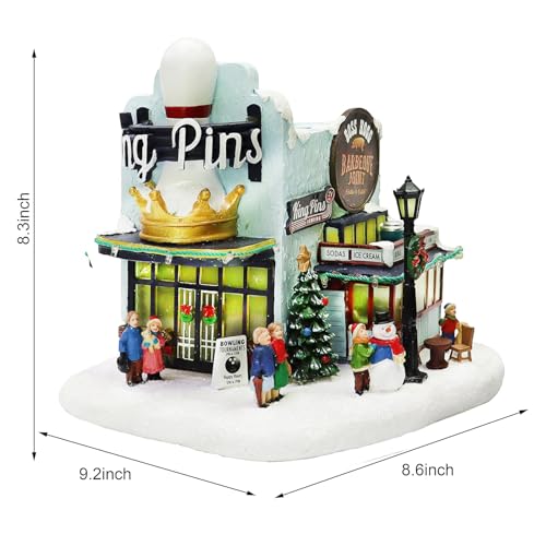 Lighted Christmas Village House - LED Bowling Alley Scene (8.3")