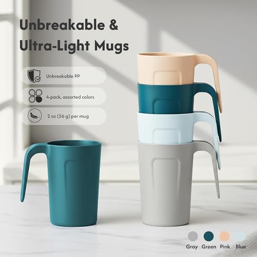 Reusable 12oz Plastic Coffee Cups Set of 4 - Unbreakable BPA-Free Drinkware