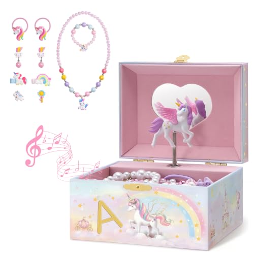 Unicorn Musical Jewelry Box for Girls with Spinning Doll and Jewelry