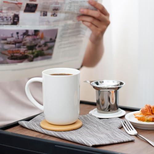 White Porcelain Tea Mug with Infuser, Lid & Coaster - 16oz CEFU