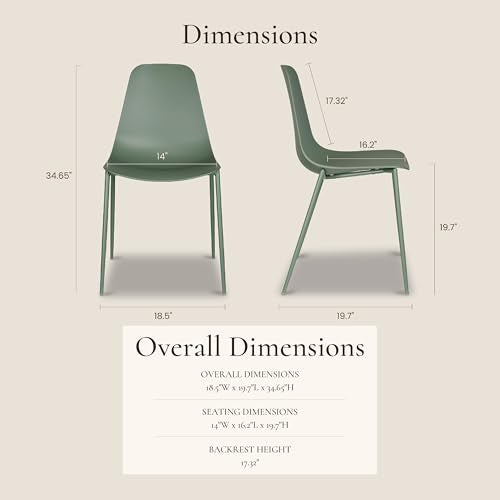 Modern Dining Chairs Set of 4, Pistachio Green Plastic Chairs with Metal Legs