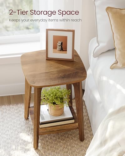 2-Tier Small Square Side Table & Nightstand with Tapered Legs - Honey Brown