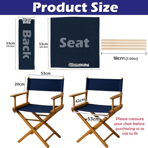 Director Chair Replacement Canvas Kit, Navy Blue Cotton Seat and Back Cover