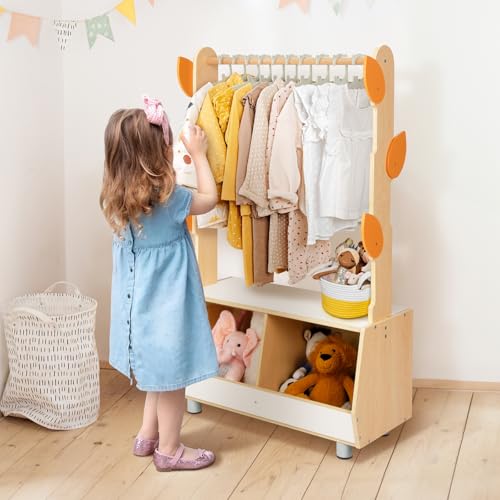 Kids Dress Up Rack Tree-Shaped Costume Organizer with Storage Compartments
