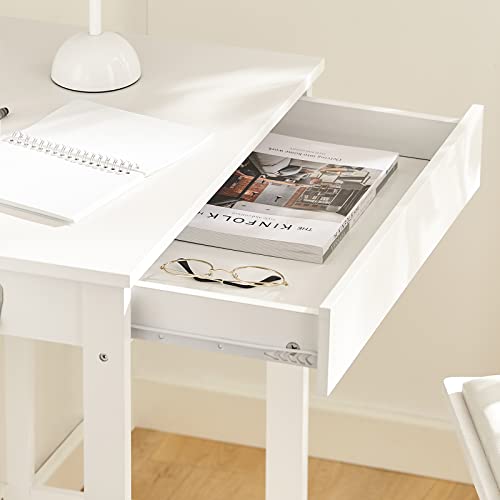 Compact Writing Desk for Kids with Drawer and Side Hooks - 24 Inch White