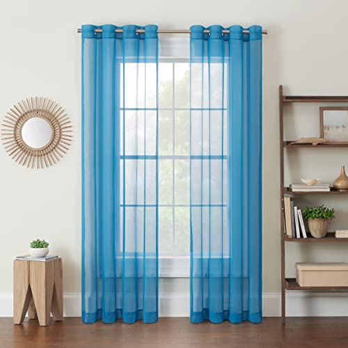 Eclipse Kiara Modern Sheer Voile Light Filtering Grommet Window Curtains for Bedroom (2 Panels), 54 in x 108 in, Blue