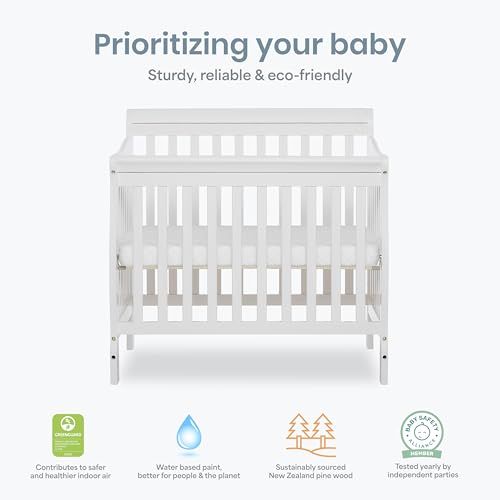 4-in-1 Convertible Mini Baby Crib for Small Spaces - White Solid Wood