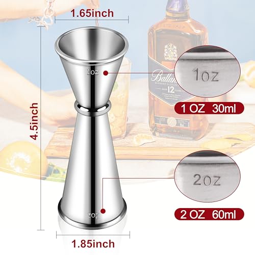 TaShow 2 Pcs Stainless Steel Double Jigger Set 1oz/2oz Bartending Tools (Normal)