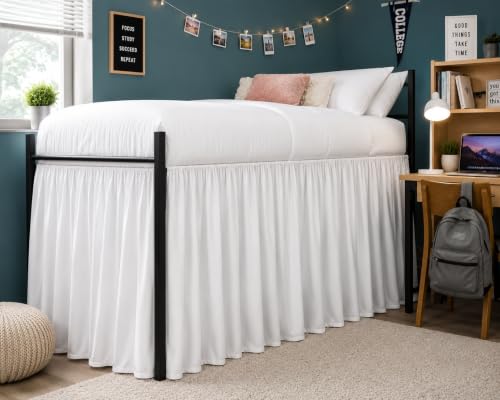 Twin XL Bed Skirt 36 Inch Drop - White Ruffled Extra Long Bed Skirt