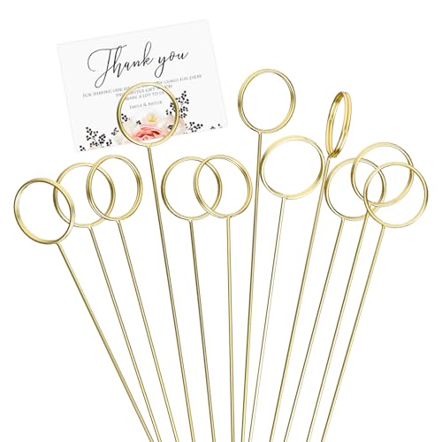 30 Pack Gold Floral Card Holder Picks, 13.4-Inch Metal Flower Picks
