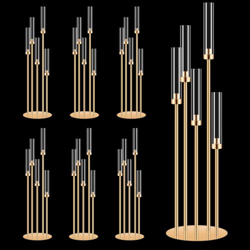 6-Piece Gold Candelabra Centerpiece Set for LED Candles No Candle Included