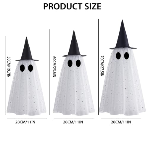 Outdoor Halloween Hanging Ghost Lights with Remote - Set of 3 LED Witch Decor