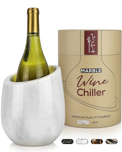 White Marble Wine Chiller Bucket - Single Bottle Cooler for 750ml Bottles