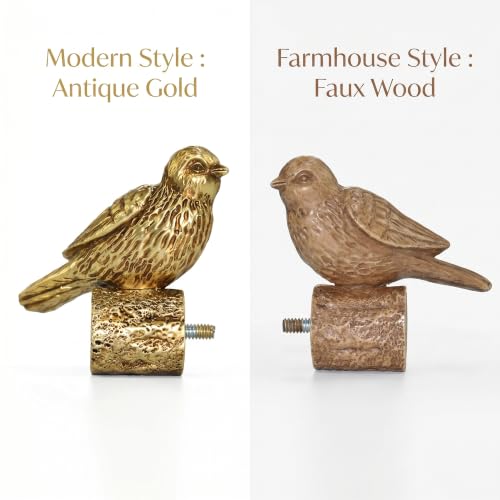 Antique Gold Bird Curtain Rod Finials for 1 or 7/8 Inch Rods (2 Pack)