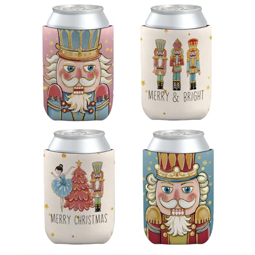 LIANGW Christmas Nutcracker Cup Sleeves 4 Pack - Holiday Reusable Neoprene Insulators for Cold & Hot Drinks (04)