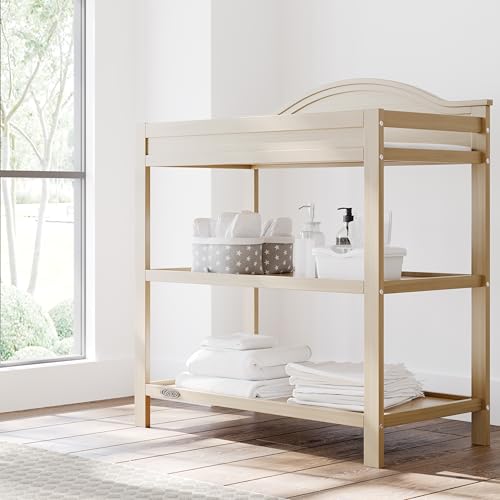 Wooden Baby Changing Table with Storage Shelves and Pad, Driftwood