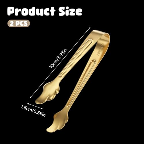 Mini Stainless Steel Gold Tongs for Appetizers & Desserts - 2 Pack