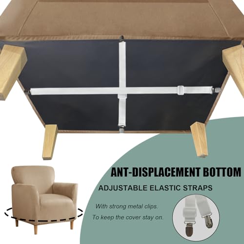 Stretch Velvet Armchair and Ottoman Slipcovers Set - Non-Slip