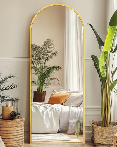 58" x 18" Arched Full Length Mirror, Gold Aluminum Floor Mirror