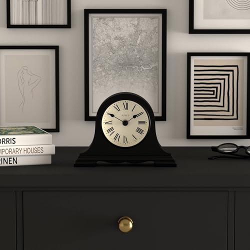 Small Mantel Clock, Traditional Napoleon Hat Design, Black, Roman Numerals