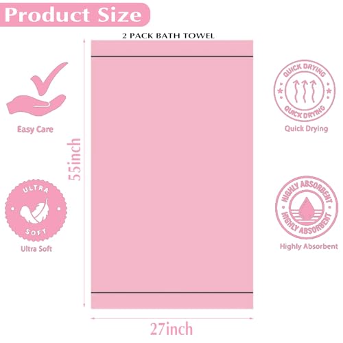 2-Pack Microfiber Bath Towels, Ultra Soft Quick Dry Towel Set (27x54 Inches)