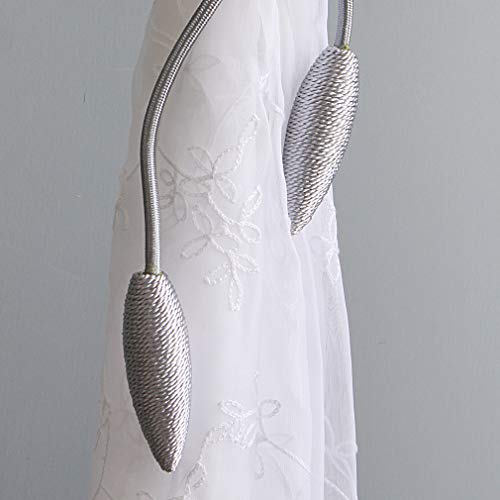 22-Inch Flexible Curtain Tiebacks - Decorative Silver Grey Rope Clips