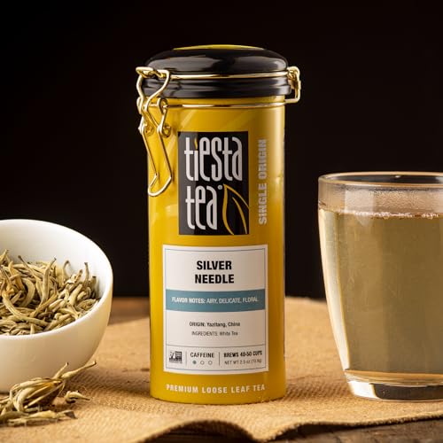 Tiesta Tea Silver Needle White Tea ? Premium Loose Leaf, Single-Origin from China | Pure Unblended Low-Caffeine Tea | Hot or Cold Brew | 2.5oz Refillable Tin | Brews 50 Cups